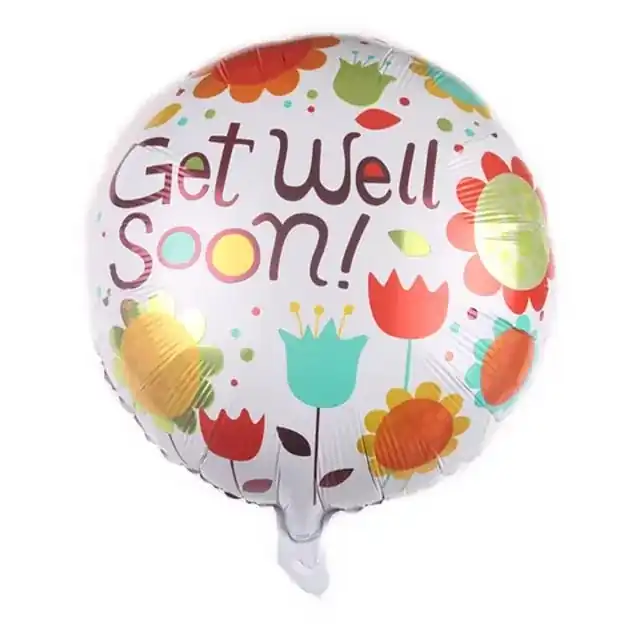 White Floral Round Foil Helium Balloon – Get Well Soon - شراء السعادة